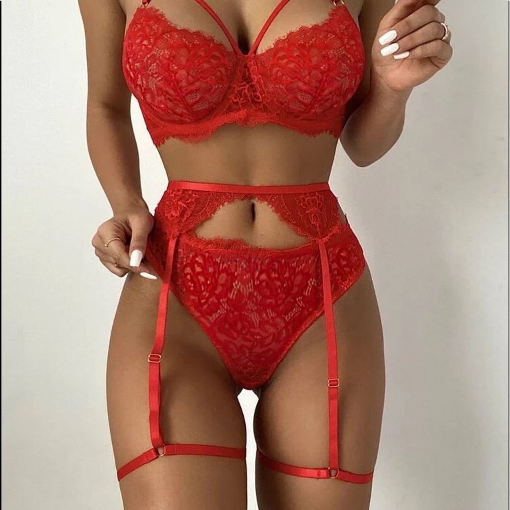 SHEIN NWT Floral Lace Underwire Garter Lingerie Set
